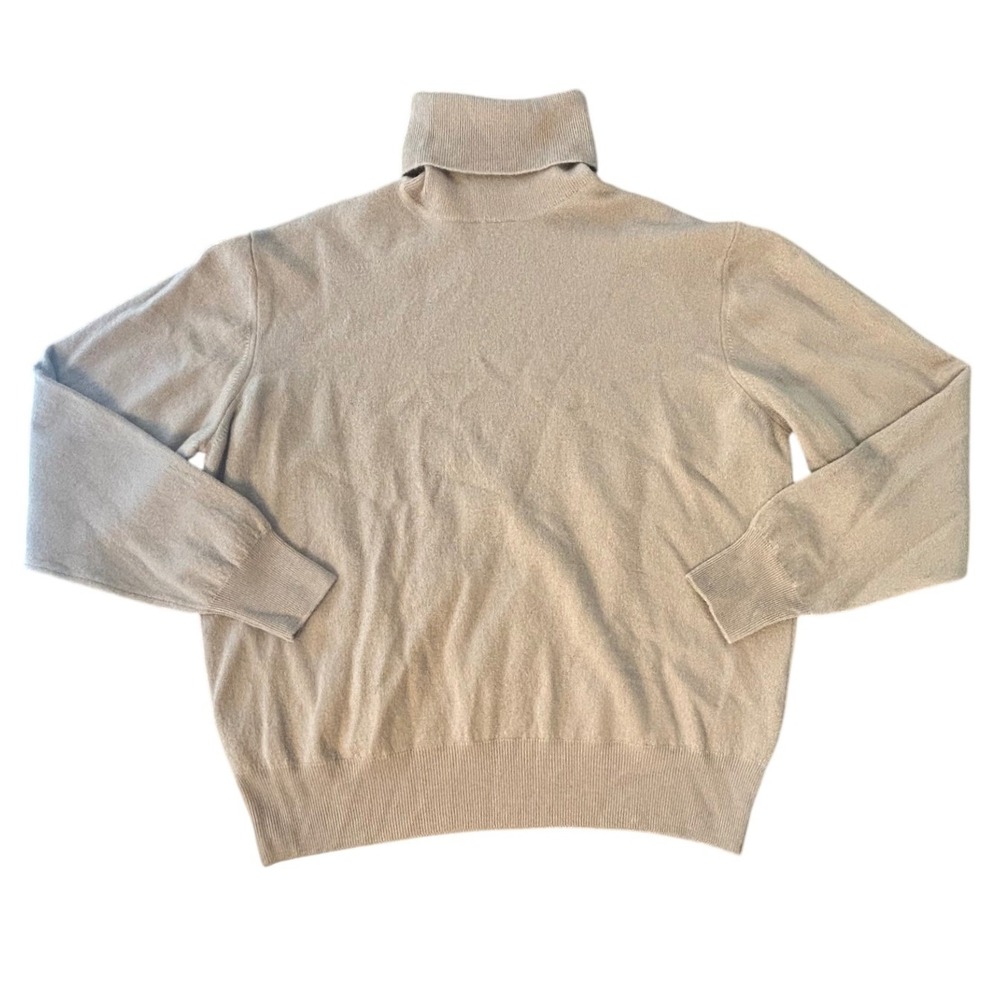 Vintage 90s Saks Fifth Avenue 100% Virgin Wool Turtleneck Sweater XL Tan Italy